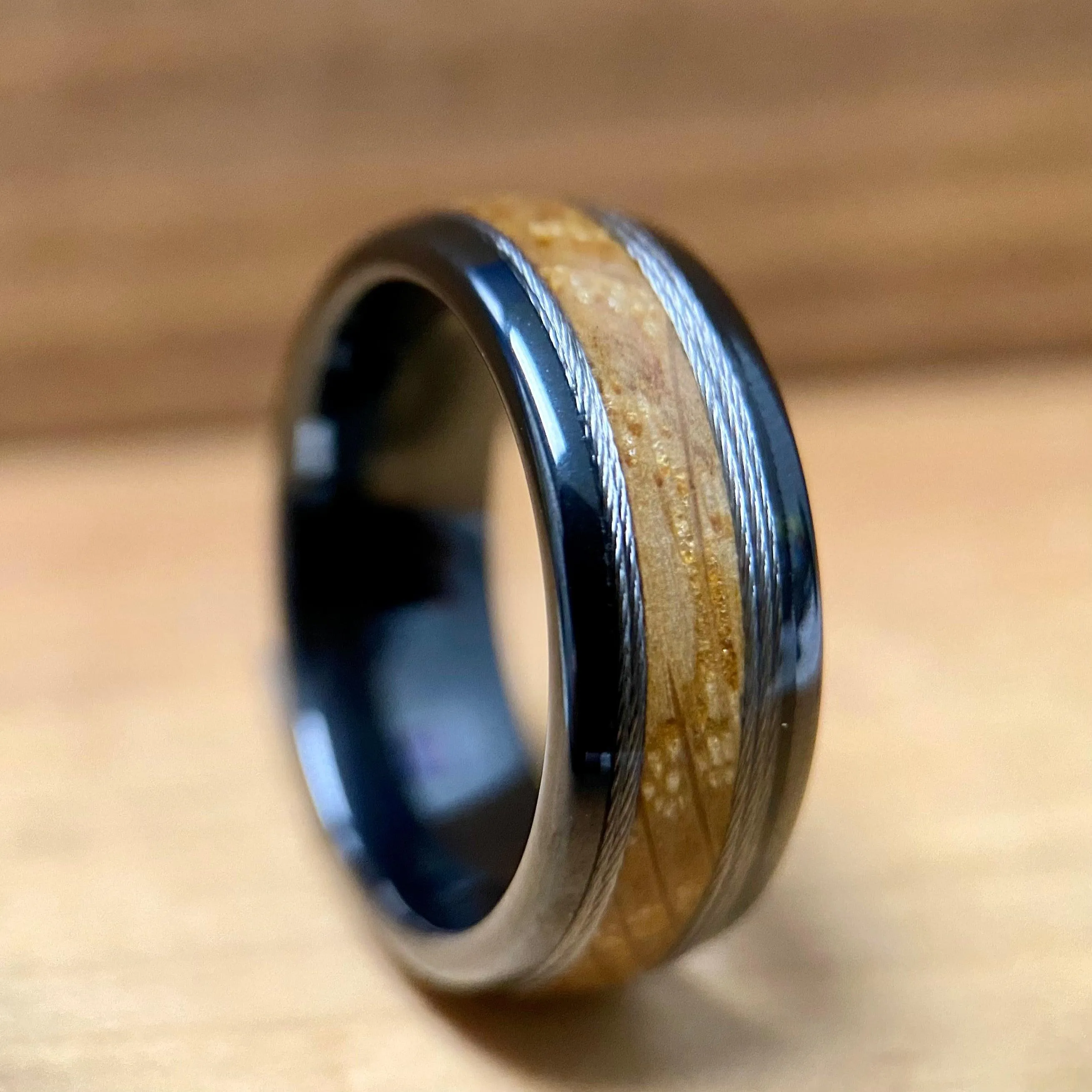 “The Skipper” ✓Kentucky Bourbon Barrel Ring™✓With Fishing Line ✓Black Ceramic