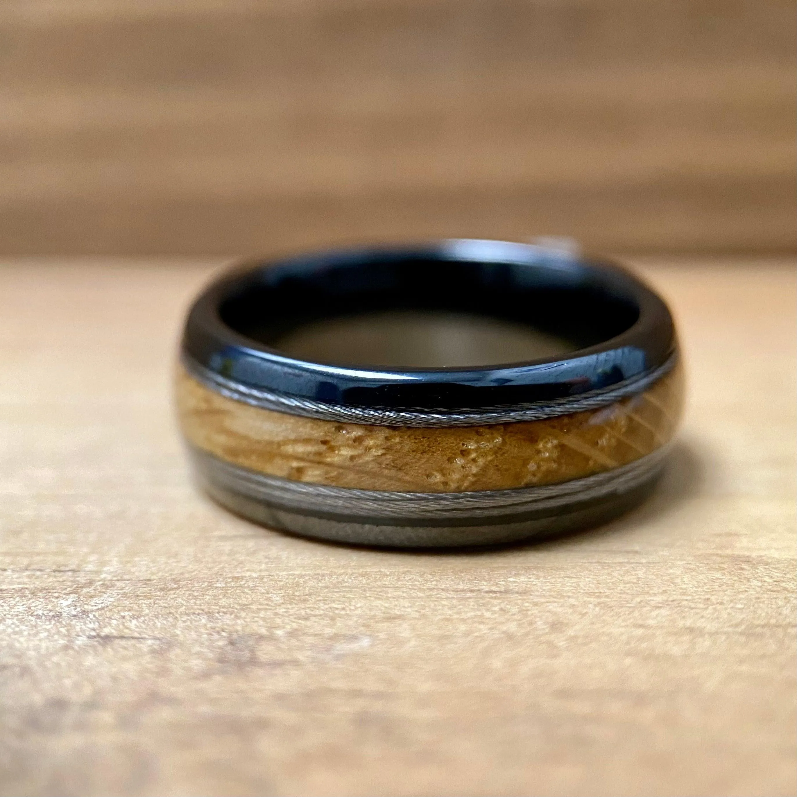 “The Skipper” ✓Kentucky Bourbon Barrel Ring™✓With Fishing Line ✓Black Ceramic