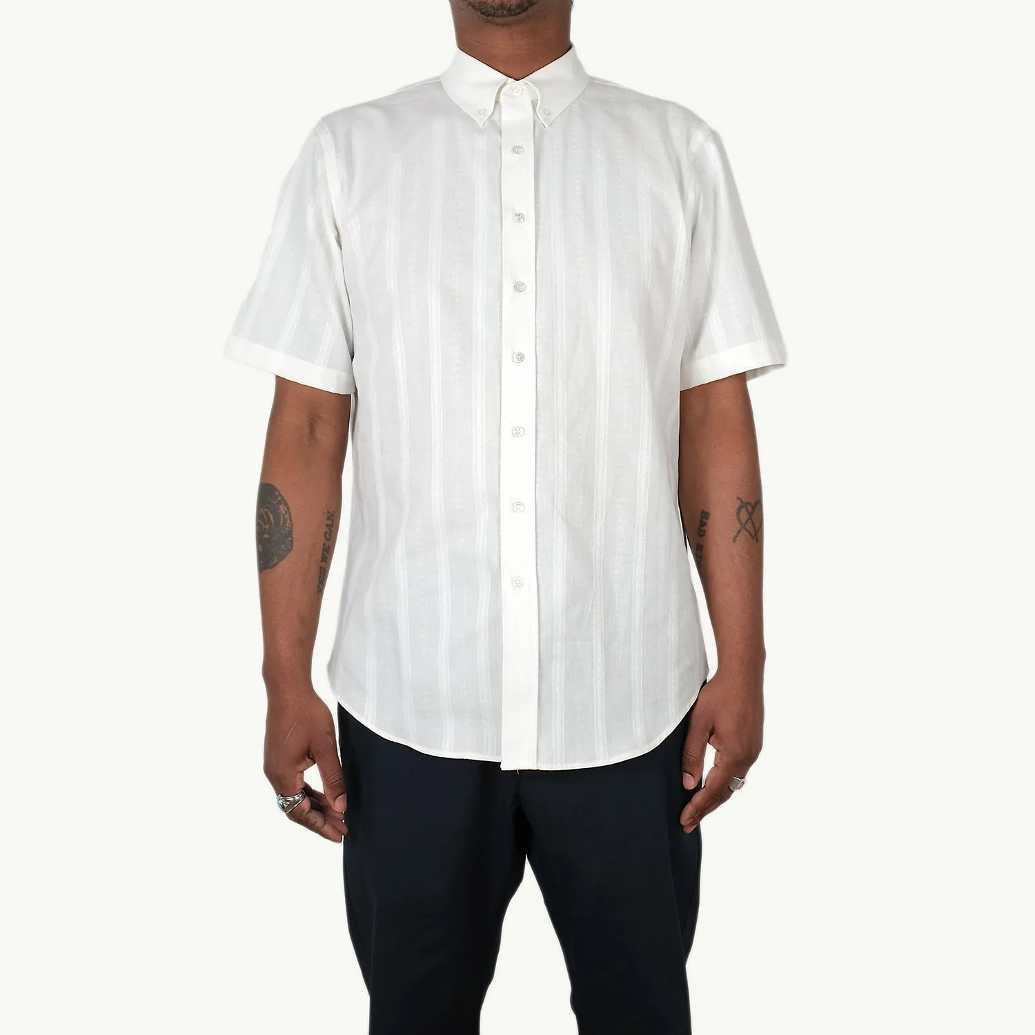 White Jacquard Stripe S/S Shirt