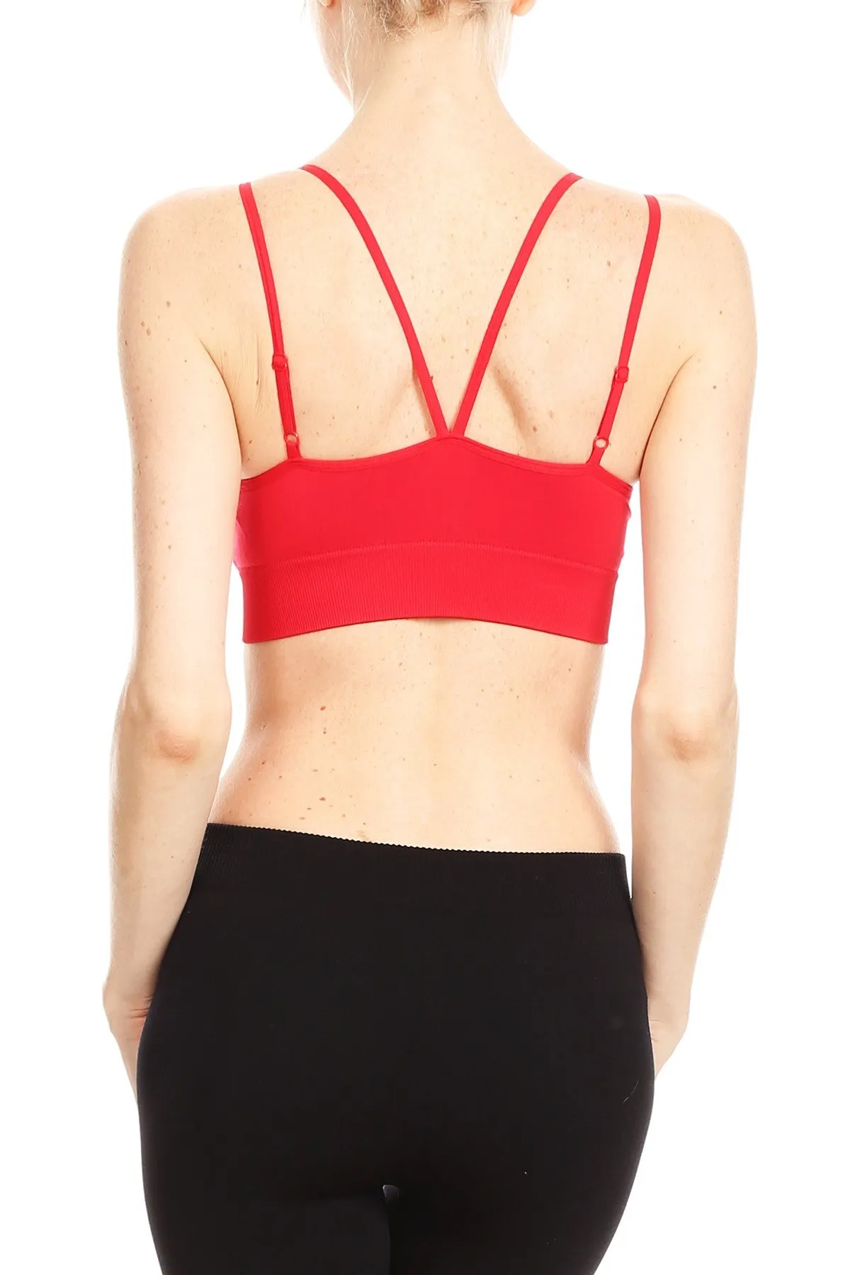 Women's Junior Fit Solid Color Strappy V-Neck with Spaghetti Straps Sports Bra